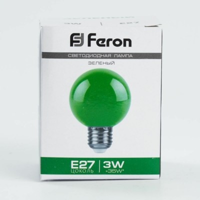 Лампа СДЛ Feron LB-371 Шар E27 3W зеленый — изображение 4