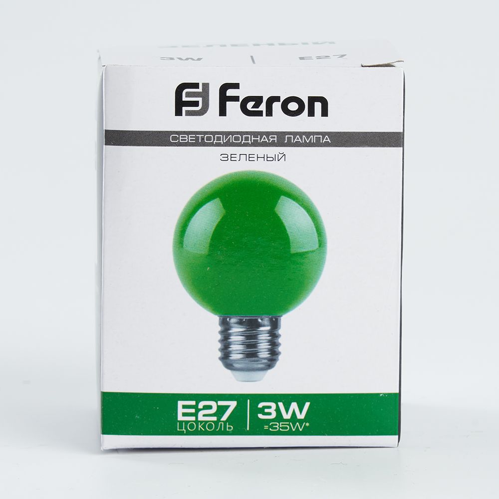 Лампа СДЛ Feron LB-371 Шар E27 3W зеленый — изображение 4