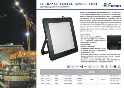 Прожектор светодиодный Feron LL-930 IP65 1000W 6400K — изображение 8