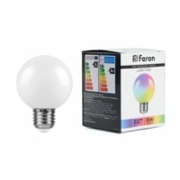 Лампа СДЛ Feron LB-371 Шар матовый E27 3W RGB плавная сменая цвета