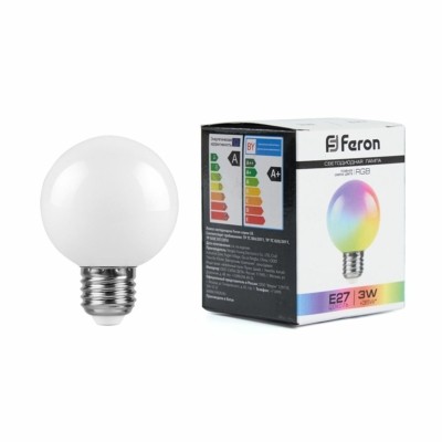 Лампа СДЛ Feron LB-371 Шар матовый E27 3W RGB плавная сменая цвета