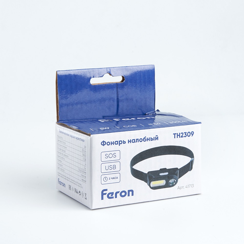 Фонарь светодиодный налобный Feron TH2309 с аккумулятором USB 1x18650 3W+2W XPE+COB IP44 пластик — изображение 7