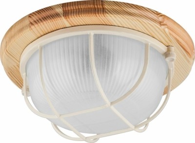 Светильник накладной IP54 220В 60Вт Е27 дерево клен круг с решеткой НБО 03-60-012