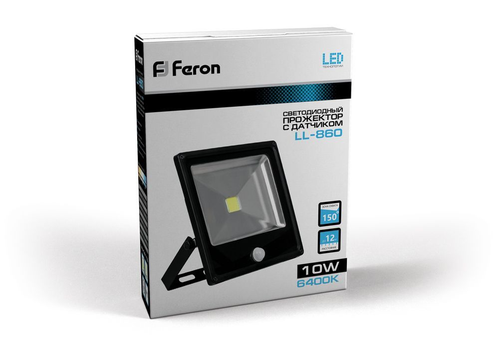 Прожектор светодиодный Feron с встроенным датчиком LL-860 IP65 10W 6400K — изображение 2