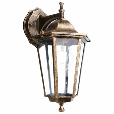 Светильник садово-парковый Feron 6102/PL6102 шестигранный на стену вниз 60Вт E27 230В черное золото