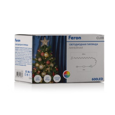 Светодиодная гирлянда Feron CL08 линейная 60м + 3м 230В мультиколор статичная c питанием от сети зеленый шнур — изображение 2