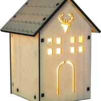 деревянная световая фигура на батарейках “Домик с оленем” теплый белый 1LED 8×8.5×11.5см артикул 32091