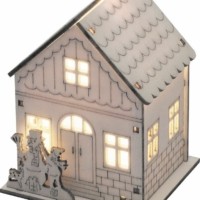 деревянная световая фигура на батарейках “Домик со снеговиком” теплый белый 1LED 8.5x8x11см артикул 32092