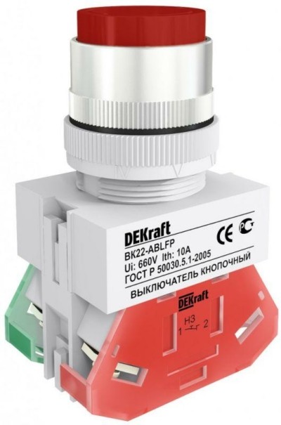 Выключатель кнопочный ABLFP ВК-22 d22мм 220В красн. Dekraft 25020DEK