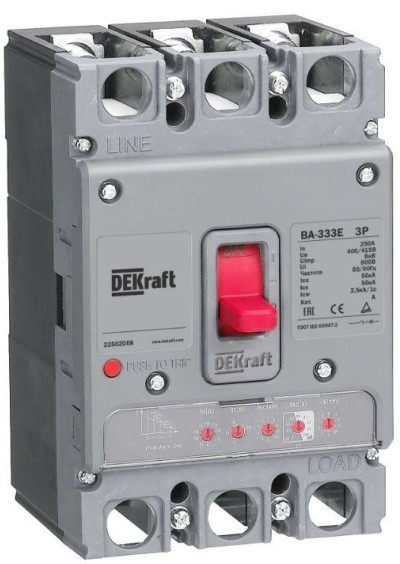 Выключатель ВА 3п 250А 50кА ВА-333E электрон. расцеп. Dekraft 22502DEK