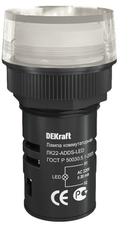 Лампа коммутационная ADDS ЛК-22 d22мм 220В бел. LED Dekraft 25001DEK