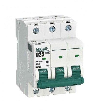 Выключатель автоматический модульный 3п D 25А 6кА ВА-103 Dekraft 12371DEK