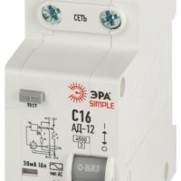 Выключатель АВДТ 1P+N С16 30мА тип АС 4.5кА SIMPLE D12E2C16AC30 АД-12 электронное Эра Б0058920