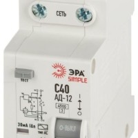 Выключатель АВДТ 1P+N С40 30мА тип АС 4.5кА SIMPLE D12E2C40AC30 АД-12 электронное Эра Б0058924
