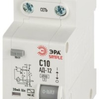Выключатель АВДТ 1P+N С10 30мА тип АС 4.5кА SIMPLE D12E2C10AC30 АД-12 электронное Эра Б0058919