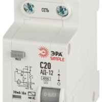 Выключатель АВДТ 1P+N C20А 30мА тип АС 4.5кА SIMPLE D12E2C20AC30 АД-12 электронное Эра Б0058921