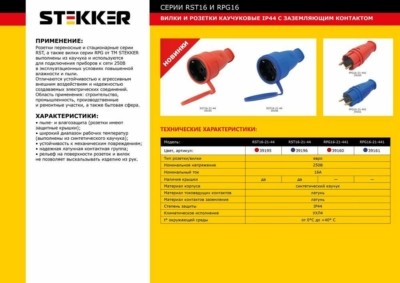 Вилка прямая с/з Stekker RPG16-21-441 каучук 250В 16A IP44 красный (В 16-001) — изображение 2