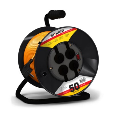 Удлинитель силовой на пластиковой катушке Stekker STD02-41-50 50м 4-м с/з 3×1 оранжевый Standart (UG)