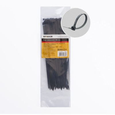 Хомут нейлоновый Stekker NYCT25-200 2,5×200мм d пучка max 50мм нагрузка 8 кг белый 100 шт/уп