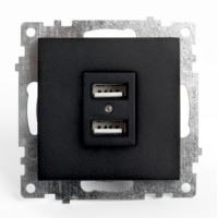 Розетка USB 2-местная механизм Stekker GLS10-7115-05 250B 2,1А Катрин черный