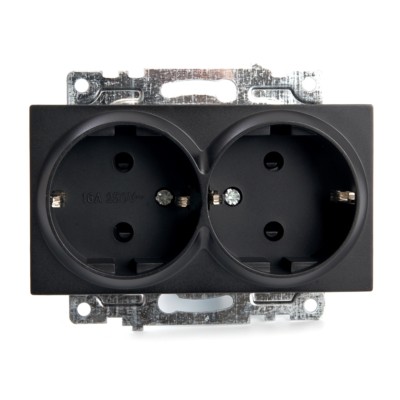 Розетка 2-местная с/з механизм Stekker GLS16-7114-05 250В 16А с защитной шторкой Катрин черный