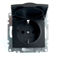 Розетка 1-местная с/з с крышкой механизм Stekker GLS16-7112-05 250В 16А с защитной шторкой Катрин черный