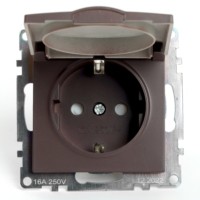 Розетка 1-местная с/з с крышкой механизм Stekker GLS16-7112-04 250В 16А с защитной шторкой Катрин шоколад