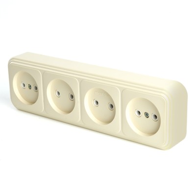 Розетка 4-местная б/з Stekker PST16-60-20 (RA 16-464-БЖ) пластик АВС 250В 16А IP20 слоновая кость