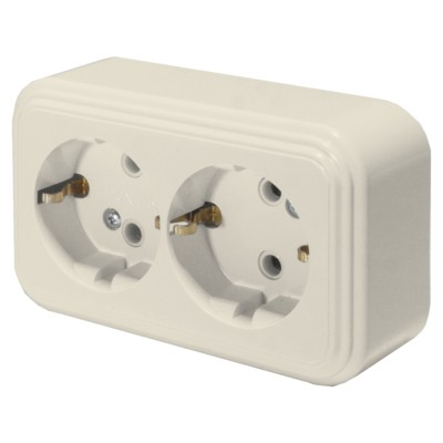 Розетка 2-местная с/з Stekker PST16-31-20 (RA 16-238-БЖ) пластик АВС 250В 16А IP20 слоновая кость