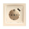 Розетка 1-местная с/з Stekker PST16-9011-02 250В 16А с защитной шторкой и с USB Эрна слоновая кость