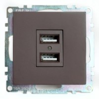 Розетка USB 2-местная механизм Stekker GLS10-7115-04 250B 2,1А Катрин шоколад