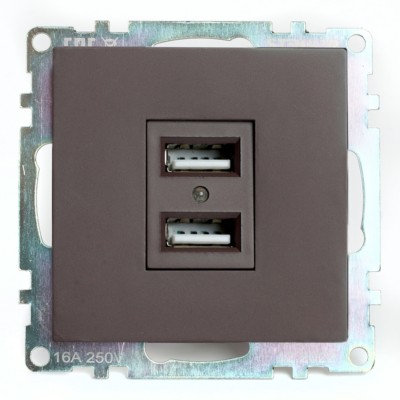 Розетка USB 2-местная механизм Stekker GLS10-7115-04 250B 2,1А Катрин шоколад