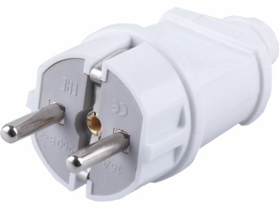 Вилка Stekker PPG16-42-201 прямая с заземляющим контактом ABS пластик 250В 16A IP20 белая