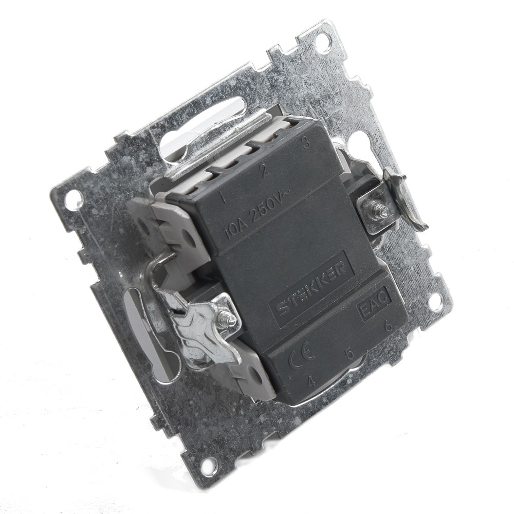 Выключатель 1кл. механизм Stekker GLS10-7103-03 250V 10А Катрин серебро — изображение 2