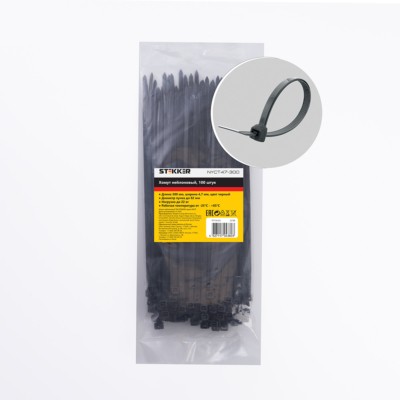 Хомут нейлоновый Stekker NYCT47-300 4,7х300мм d пучка max 82мм нагрузка 22кг черный 100 шт/уп
