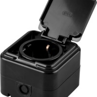 Розетка 1-местная с/з с крышкой Stekker PST16-21-44 (RA 16-211-Ч) пластик АВС 250В 16А IP44 черный