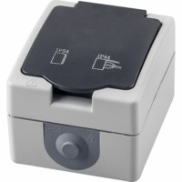 Розетка 1-местная с крышкой с/з Stekker PST16-11-54 пластик АВS 250В 16А IP54 серый/графит