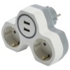 Разветвитель сетевой 2 гнезда с/з Stekker ADP16-14-20 250V 16A и 2-мя USB выходами на 2,4А огнеустойчивый пластик белый/серый