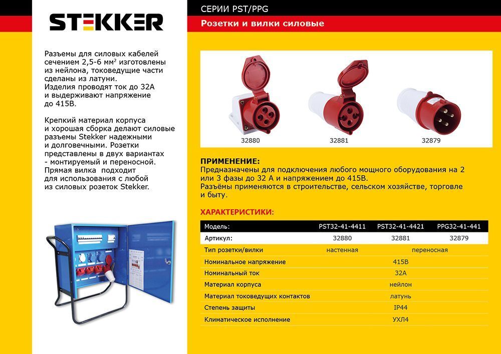 Розетка угловая Stekker PST32-41-4411 настенная для силовых кабелей сеч.м 2,5-6мм2 3 PIN+PE нейлон/латунь 415В 32А IP44 красная — изображение 2