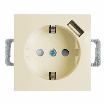 Розетка 1-местная с/з механизм Stekker PST16-9111-02 250В 16А с защитной шторкой и с USB Эрна слоновая кость