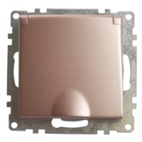 Розетка 1-местная с/з с крышкой механизм Stekker GLS16-7112-02 250В 16А с защитной шторкой Катрин шампань