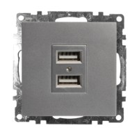 Розетка USB 2-местная механизм Stekker GLS10-7115-03 250B 2,1А Катрин серебро