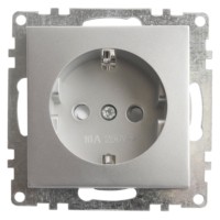 Розетка 1-местная с/з механизм Stekker GLS16-7110-03 250В 16А с защитной шторкой Катрин серебро