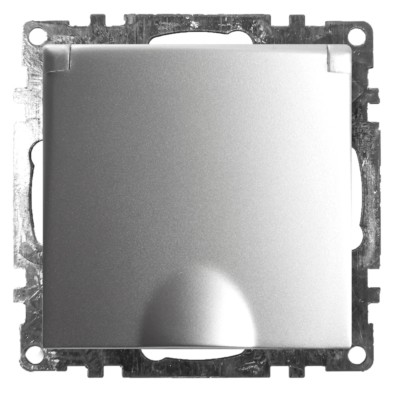 Розетка 1-местная с/з с крышкой механизм Stekker GLS16-7112-03 250В 16А с защитной шторкой Катрин серебро