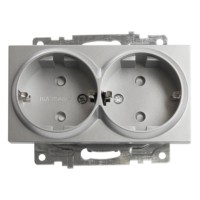 Розетка 2-местная с/з механизм Stekker GLS16-7114-03 250В 16А с защитной шторкой Катрин серебро