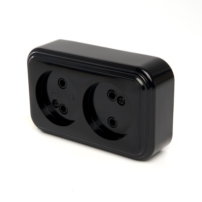 Розетка 2-местная б/з Stekker PST16-30-20 (RA 16-237-Ч) пластик АВС 250В 16А IP20 черный