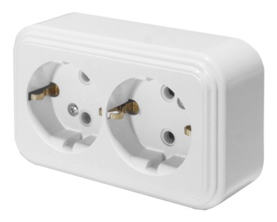 Розетка 2-местная с/з Stekker PST16-31-20 (RA 16-238-Б) пластик АВС 250В 16А IP20 белый