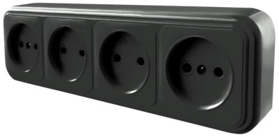 Розетка 4-местная б/з Stekker PST16-60-20 (RA 16-464-Ч) пластик АВС 250В 16А IP20 черный
