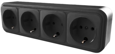 Розетка 4-местная с/з Stekker PST16-61-20 (RA 16-466-Ч) пластик АВС 250В 16А IP20 черный