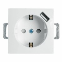Розетка 1-местная с/з механизм Stekker PST16-9111-01 250В 16А с защ. шторкой и с USB Эрна белый